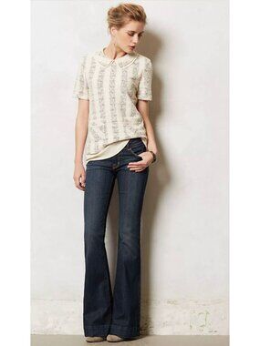 J Brand Love Story Bell Bottom Jeans Flare Dark Ink Size 26 Stretch Gold Stitch